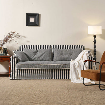 Bold Striped Pattern Polyester Upholstery Birch Wood Sofa - Vintage Soft-Touch Sofa With 3/4 Seater for Living Room