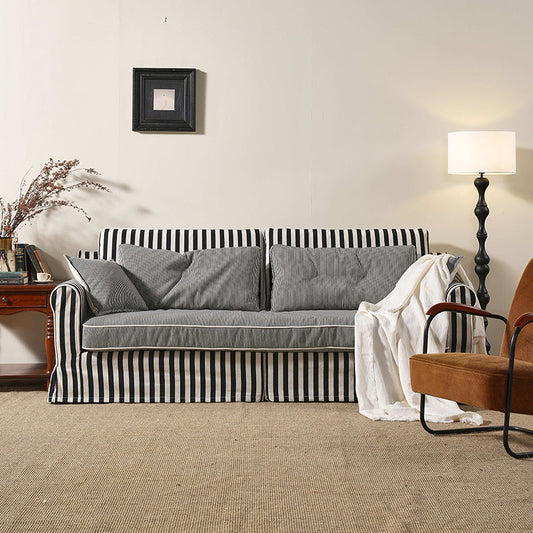 Bold Striped Pattern Polyester Upholstery Birch Wood Sofa - Vintage Soft-Touch Sofa With 3/4 Seater for Living Room
