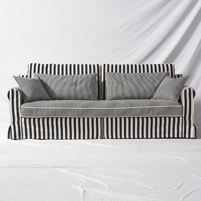 Bold Striped Pattern Polyester Upholstery Birch Wood Sofa - Vintage Soft-Touch Sofa With 3/4 Seater for Living Room