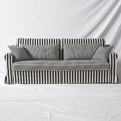 Bold Striped Pattern Polyester Upholstery Birch Wood Sofa - Vintage Soft-Touch Sofa With 3/4 Seater for Living Room