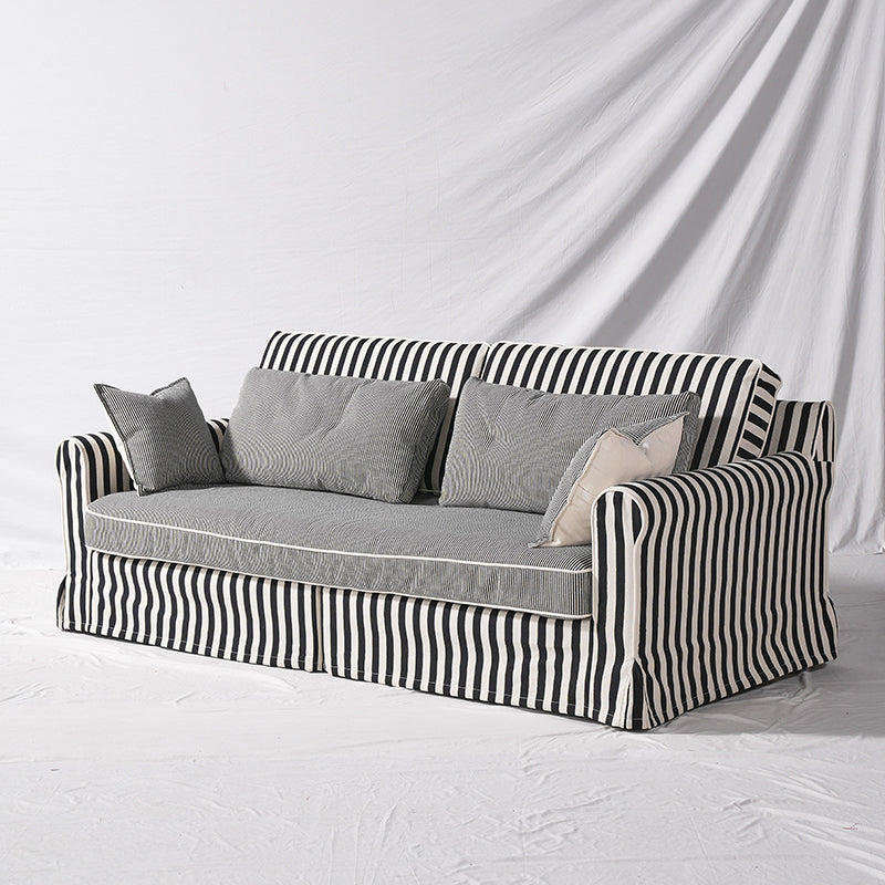 Bold Striped Pattern Polyester Upholstery Birch Wood Sofa - Vintage Soft-Touch Sofa With 3/4 Seater for Living Room