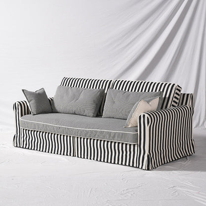 Bold Striped Pattern Polyester Upholstery Birch Wood Sofa - Vintage Soft-Touch Sofa With 3/4 Seater for Living Room