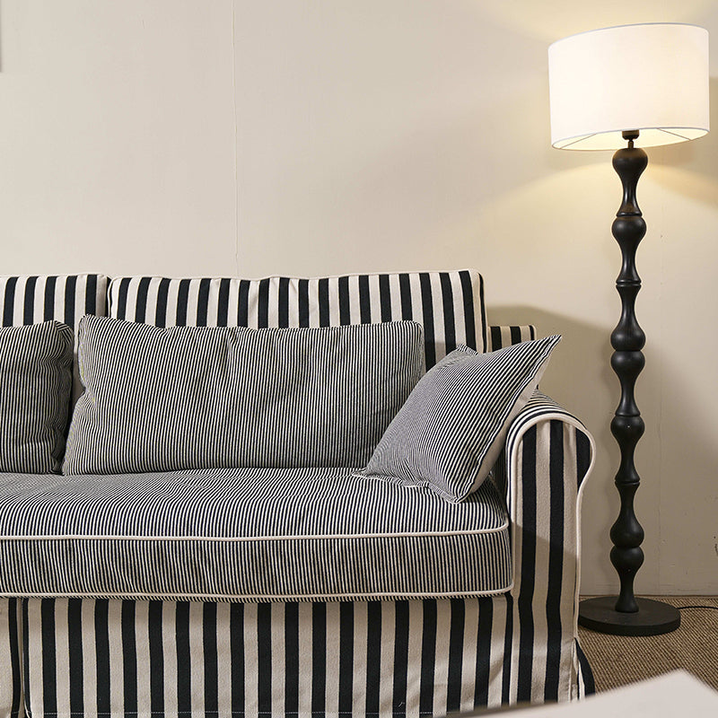 Bold Striped Pattern Polyester Upholstery Birch Wood Sofa - Vintage Soft-Touch Sofa With 3/4 Seater for Living Room