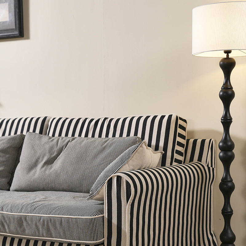 Bold Striped Pattern Polyester Upholstery Birch Wood Sofa - Vintage Soft-Touch Sofa With 3/4 Seater for Living Room