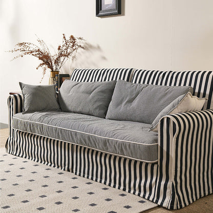 Bold Striped Pattern Polyester Upholstery Birch Wood Sofa - Vintage Soft-Touch Sofa With 3/4 Seater for Living Room