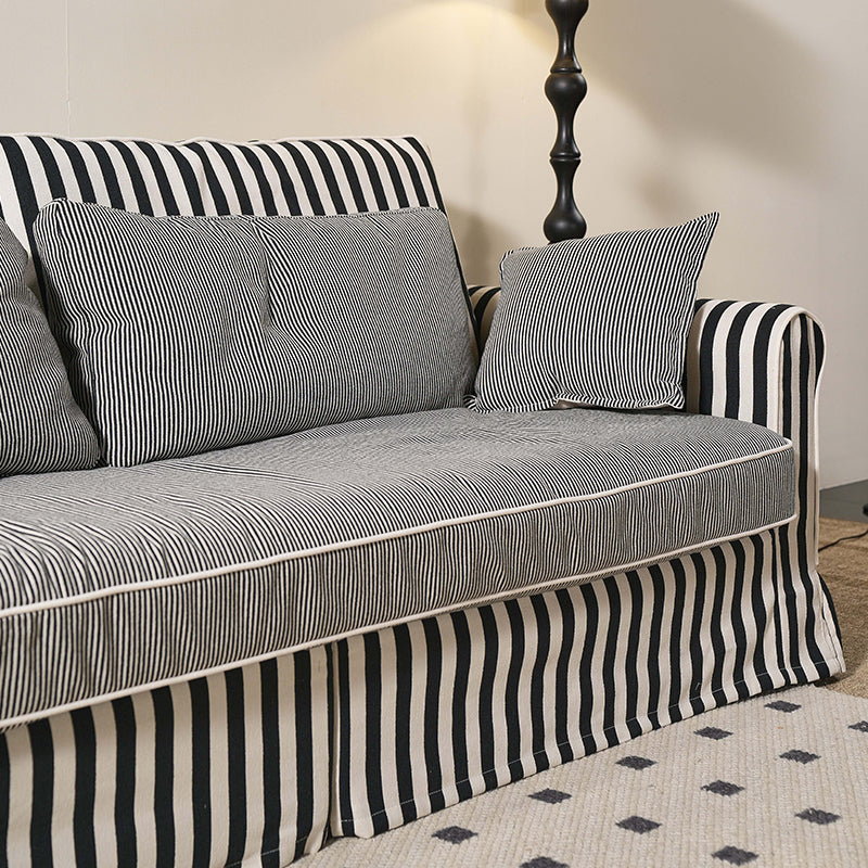Bold Striped Pattern Polyester Upholstery Birch Wood Sofa - Vintage Soft-Touch Sofa With 3/4 Seater for Living Room
