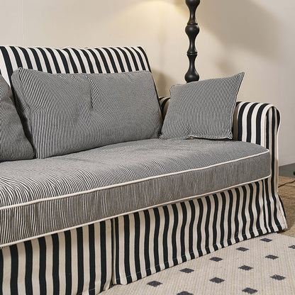 Bold Striped Pattern Polyester Upholstery Birch Wood Sofa - Vintage Soft-Touch Sofa With 3/4 Seater for Living Room