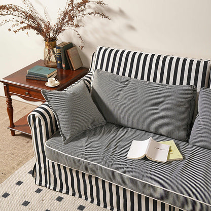 Bold Striped Pattern Polyester Upholstery Birch Wood Sofa - Vintage Soft-Touch Sofa With 3/4 Seater for Living Room