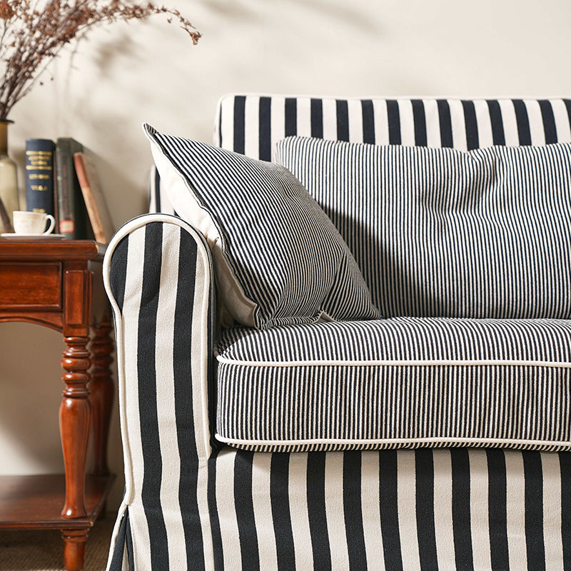 Bold Striped Pattern Polyester Upholstery Birch Wood Sofa - Vintage Soft-Touch Sofa With 3/4 Seater for Living Room