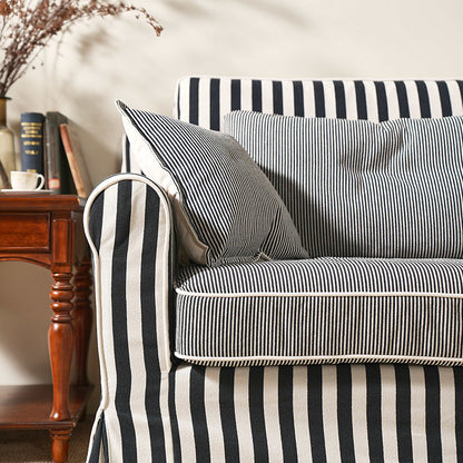 Bold Striped Pattern Polyester Upholstery Birch Wood Sofa - Vintage Soft-Touch Sofa With 3/4 Seater for Living Room