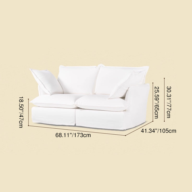 Pearl White Birch Wood Sofa – Minimalist Pillow-Style Settee Bench With 2/3 Seater for Living Room