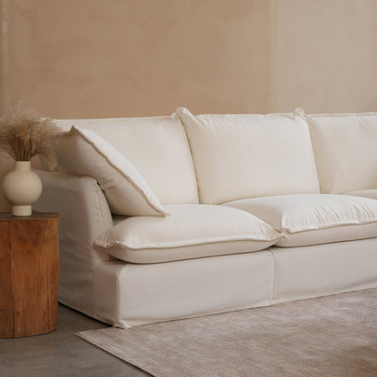 Pearl White Birch Wood Sofa – Minimalist Pillow-Style Settee Bench With 2/3 Seater for Living Room