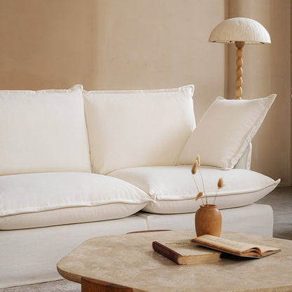 Pearl White Birch Wood Sofa – Minimalist Pillow-Style Settee Bench With 2/3 Seater for Living Room