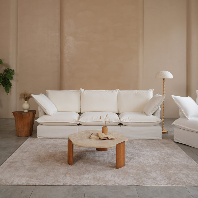 Pearl White Birch Wood Sofa – Minimalist Pillow-Style Settee Bench With 2/3 Seater for Living Room