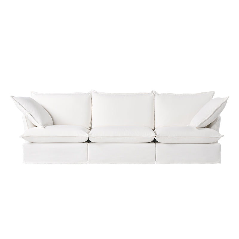 Pearl White Birch Wood Sofa – Minimalist Pillow-Style Settee Bench With 2/3 Seater for Living Room