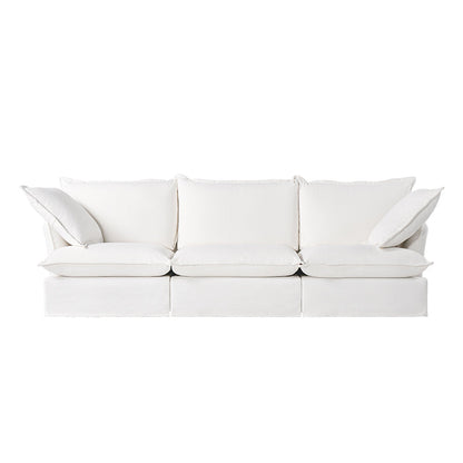 Pearl White Birch Wood Sofa – Minimalist Pillow-Style Settee Bench With 2/3 Seater for Living Room
