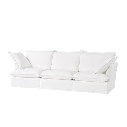 Pearl White Birch Wood Sofa – Minimalist Pillow-Style Settee Bench With 2/3 Seater for Living Room