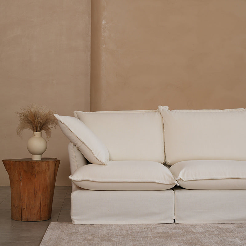 Pearl White Birch Wood Sofa – Minimalist Pillow-Style Settee Bench With 2/3 Seater for Living Room