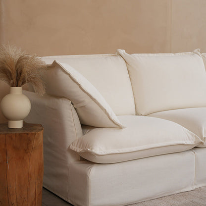 Pearl White Birch Wood Sofa – Minimalist Pillow-Style Settee Bench With 2/3 Seater for Living Room