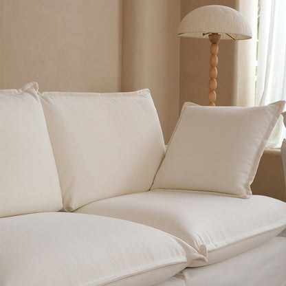 Pearl White Birch Wood Sofa – Minimalist Pillow-Style Settee Bench With 2/3 Seater for Living Room