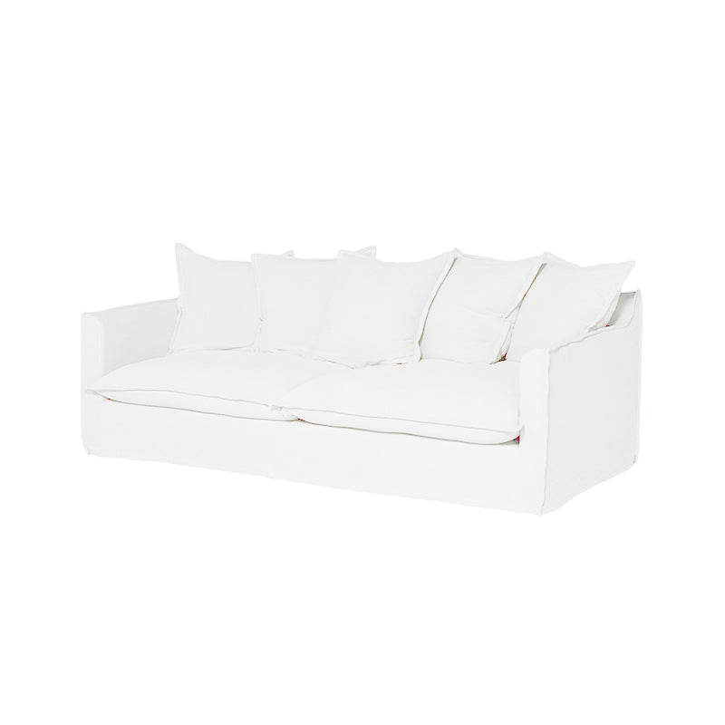Moonlight White Linen Birch Wood Sofa - French Pure Soft-Touch Lounge Sofa With 3/4 Seater For Living Room