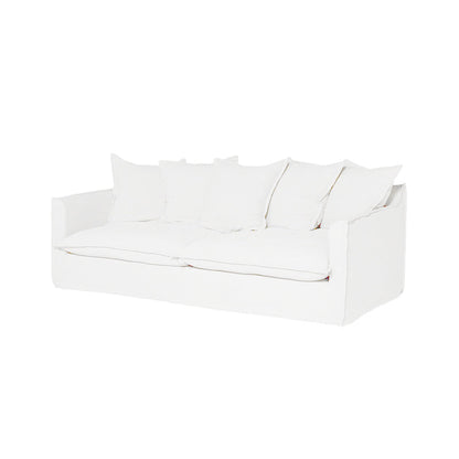 Moonlight White Linen Birch Wood Sofa - French Pure Soft-Touch Lounge Sofa With 3/4 Seater For Living Room