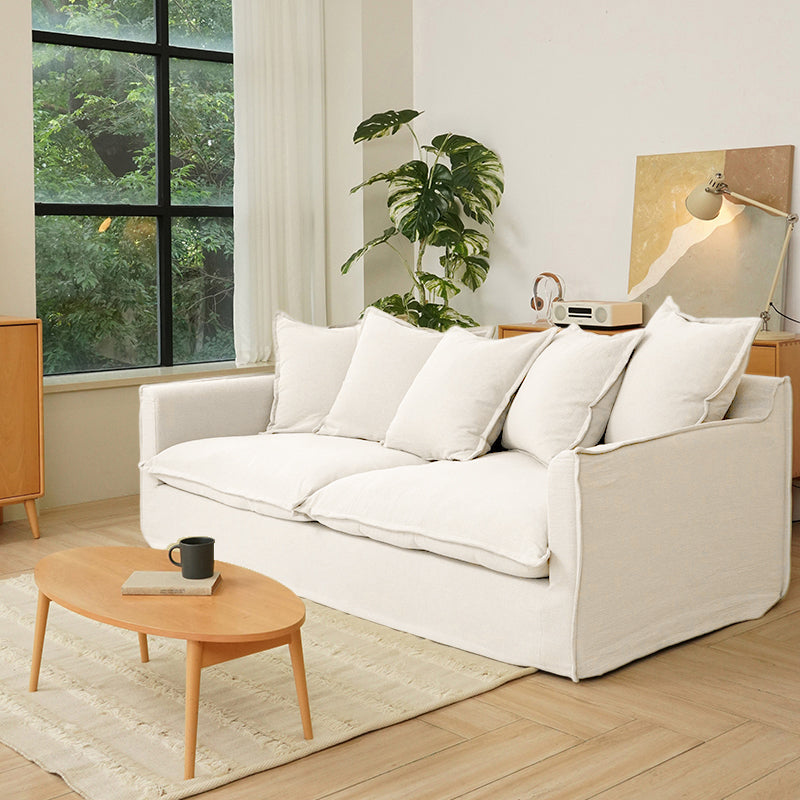 Moonlight White Linen Birch Wood Sofa - French Pure Soft-Touch Lounge Sofa With 3/4 Seater For Living Room
