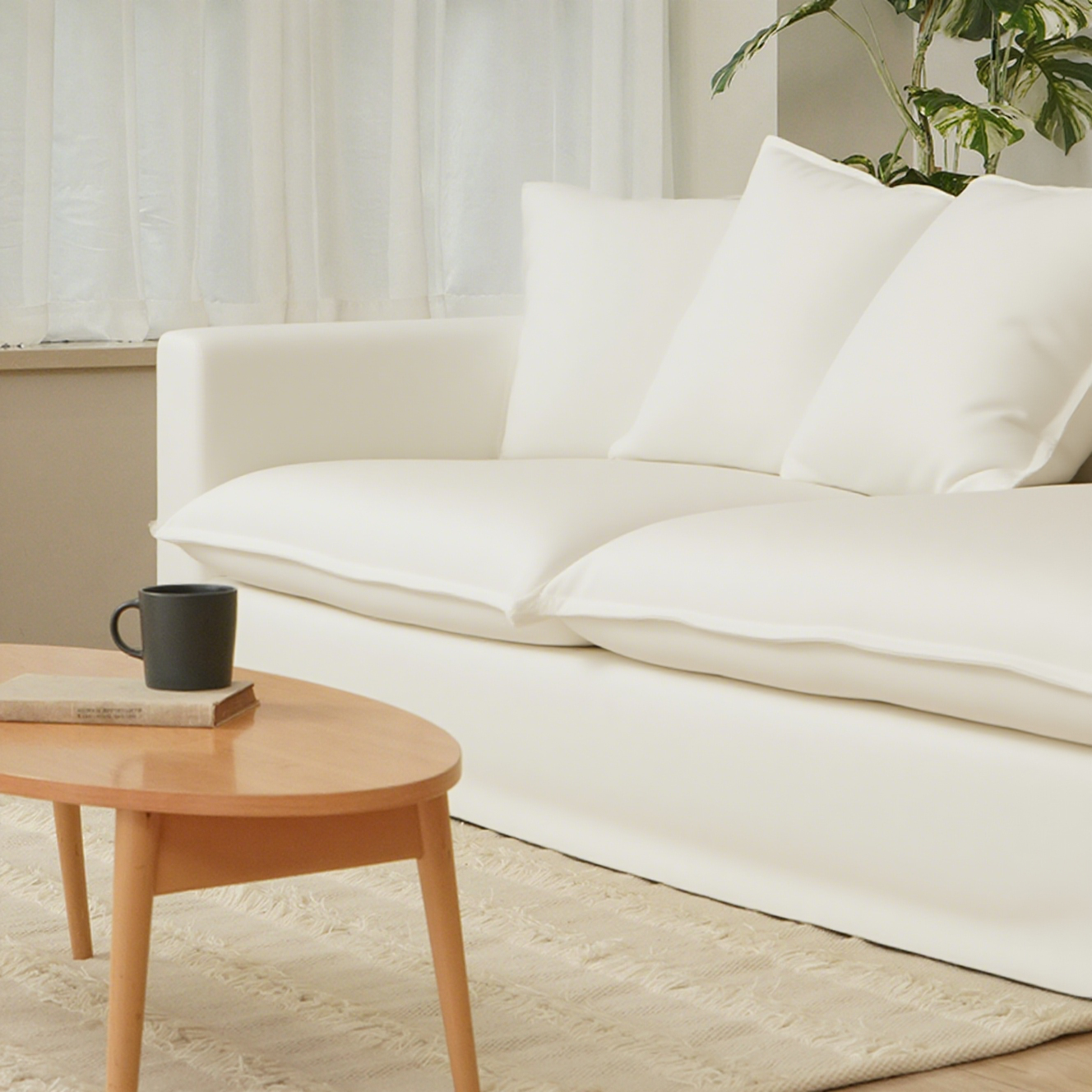 Moonlight White Linen Birch Wood Sofa - French Pure Soft-Touch Lounge Sofa With 3/4 Seater For Living Room