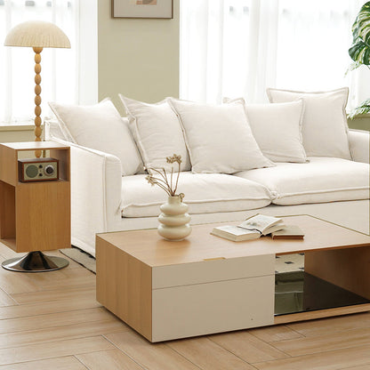 Moonlight White Linen Birch Wood Sofa - French Pure Soft-Touch Lounge Sofa With 3/4 Seater For Living Room