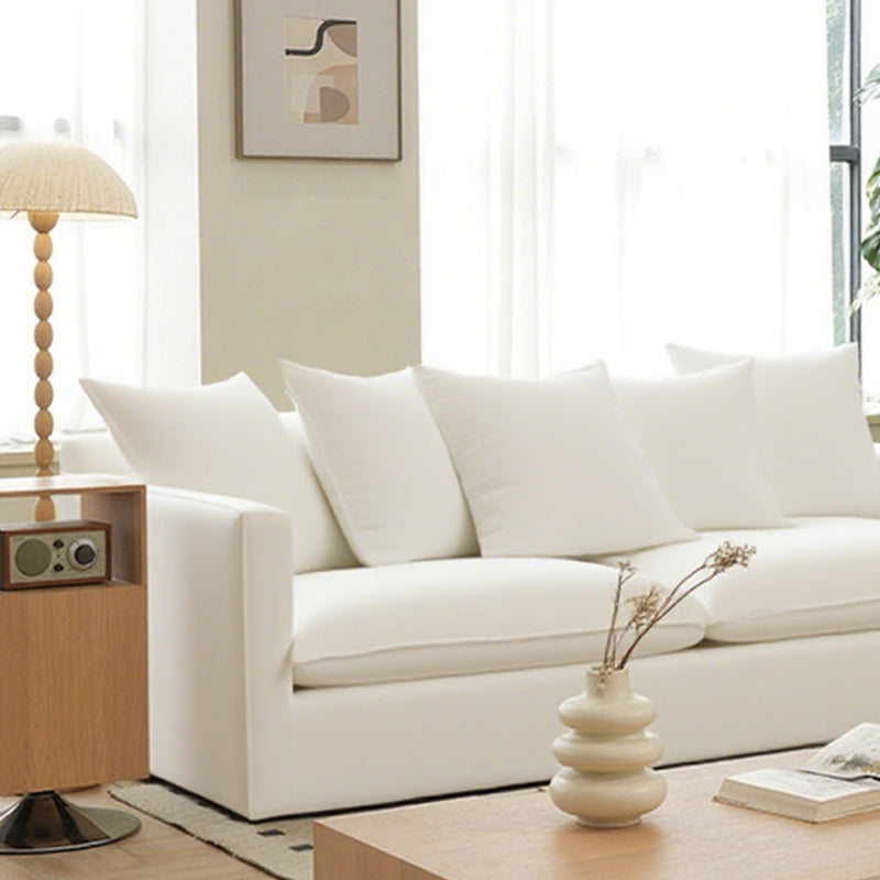 Moonlight White Linen Birch Wood Sofa - French Pure Soft-Touch Lounge Sofa With 3/4 Seater For Living Room