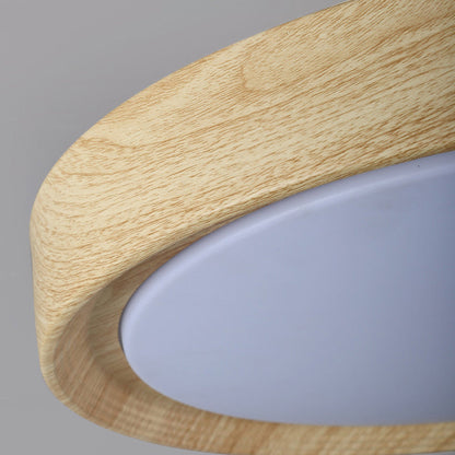 Modern Minimalist Round Wood Grain Iron Acrylic LED Flush Mount Light