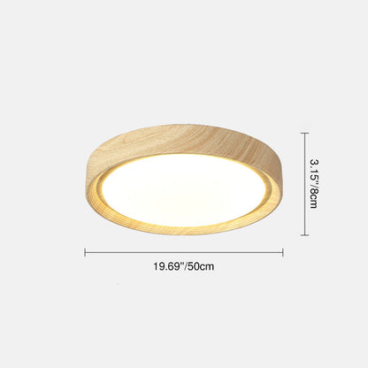Modern Minimalist Round Wood Grain Iron Acrylic LED Flush Mount Light
