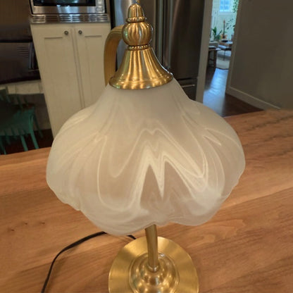 Vintage Brass Glass Petal Shade 1-Light Table Lamp