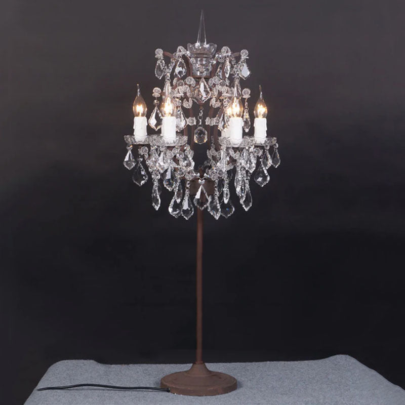 Vintage French Crystal Candelabra Rust 6-Light Table Lamp