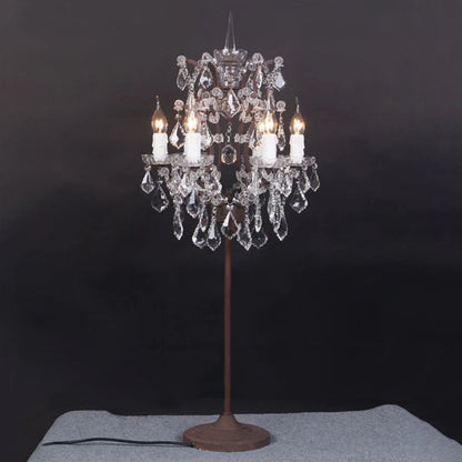 Vintage French Crystal Candelabra Rust 6-Light Table Lamp