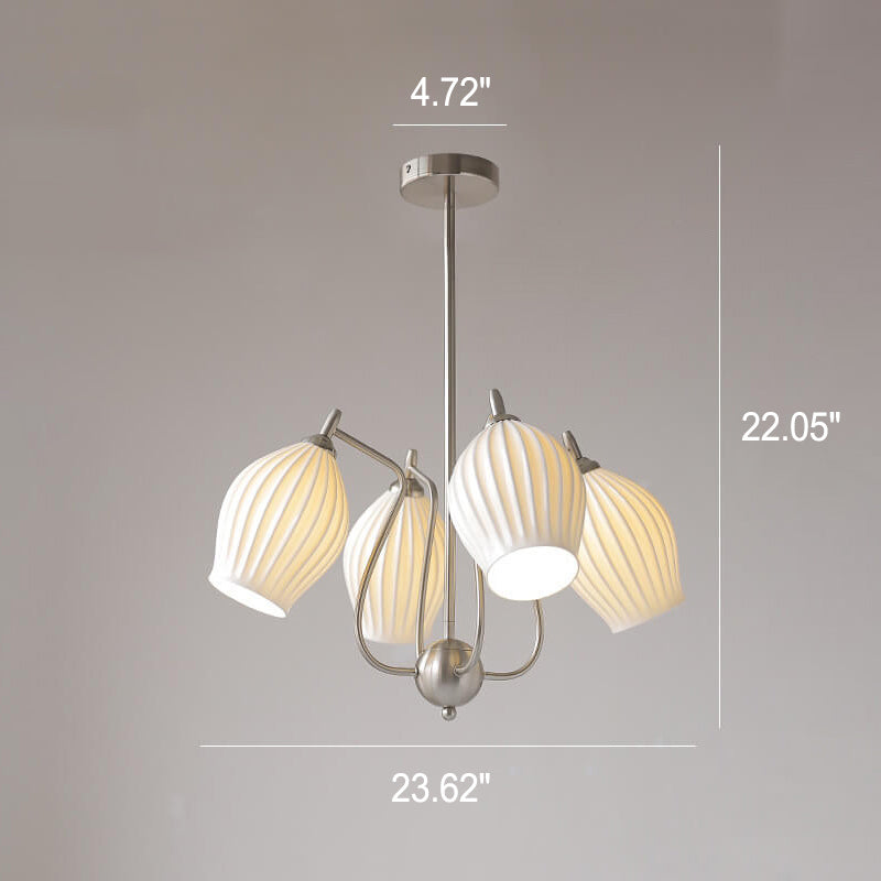 Vintage Minimalist Tulip Ceramic 4/6 Light Chandelier