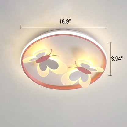 Cartoon Creative Pink Butterfly Circle LED Flush Mount Ceiling Light