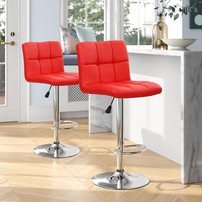 Contemporary Simplicity Square PU Leather Adjustable Swivel Bar Stool Backrest Footrest For Dining Room