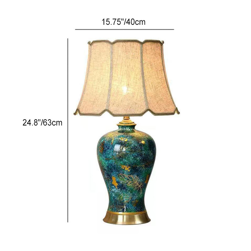 Traditional Chinese Fabric Shade Ceramic Vase Base 1-Light Table Lamp For Home Office