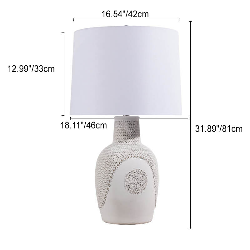 Modern Minimalist Black White Ceramic Jar Drum Fabric 1-Light Table Lamp