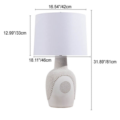 Modern Minimalist Black White Ceramic Jar Drum Fabric 1-Light Table Lamp