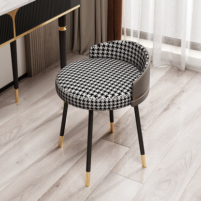 Contemporary Nordic Round Houndstooth Faux Leather Fabric Splicing Vanity Stool Low Back For Bedroom