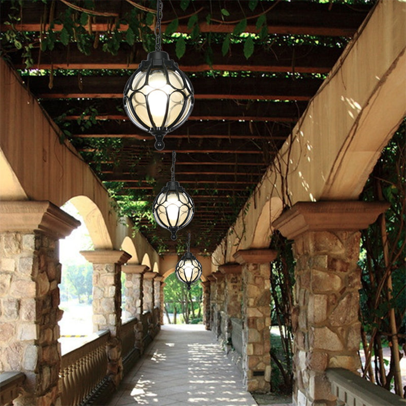 Traditional European Waterproof Aluminum Iron Glass Ball 1-Light Pendant Light For Outdoor Patio