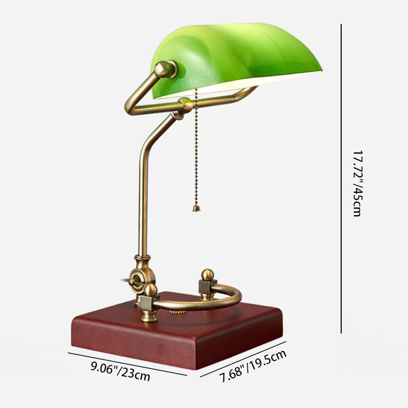 Traditional Vintage Square Green Shade Glass Solid Wood Iron 1-Light Table Lamp For Living Room