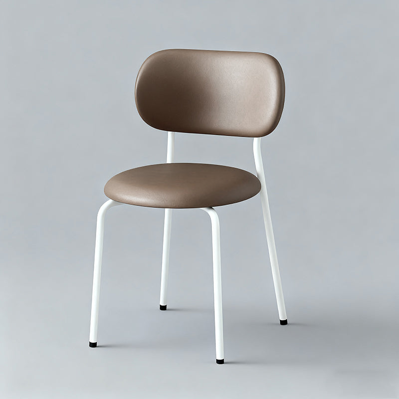 Contemporary Scandinavian Round PU Leather Iron Legs Stackable Dining Chair Backrest For Dining Room