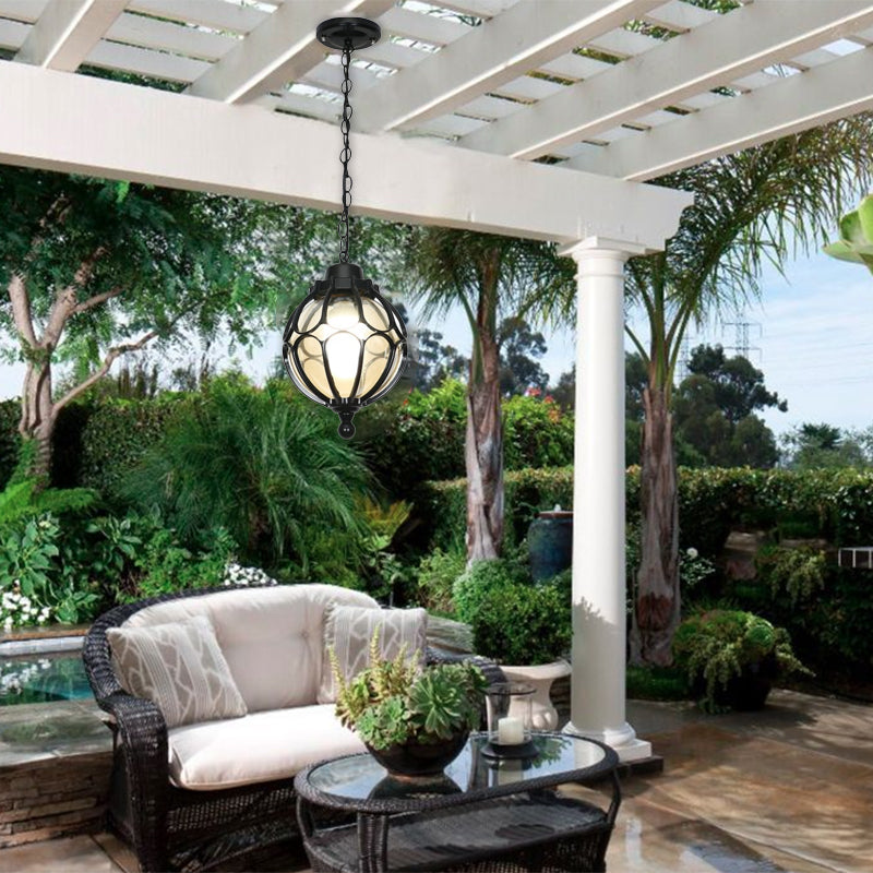 Traditional European Waterproof Aluminum Iron Glass Ball 1-Light Pendant Light For Outdoor Patio