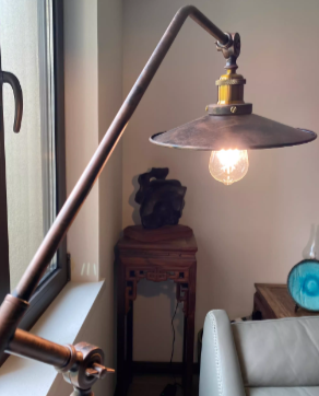 Contemporary Industrial Cylindrical Long Arm Iron 1-Light Standing Floor Lamp For Bedroom
