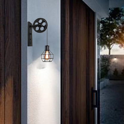 Traditional Vintage Linear Round Iron 1-Light Wall Sconce Lamp For Bedroom