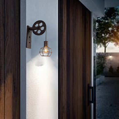 Traditional Vintage Linear Round Iron 1-Light Wall Sconce Lamp For Bedroom