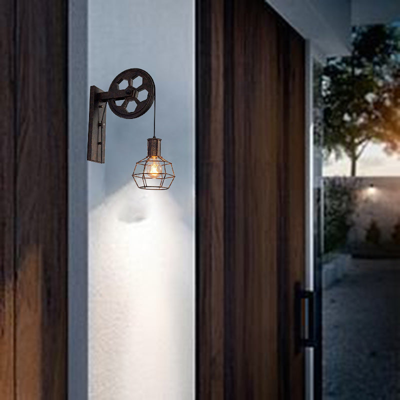 Traditional Vintage Linear Round Iron 1-Light Wall Sconce Lamp For Bedroom